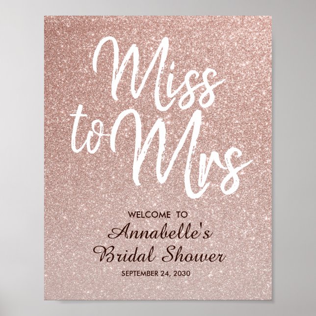 Poster Rose Gold Pailleté Miss Mrs Shower de Mariage Bien (Devant)