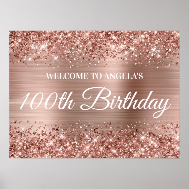 Poster Rose Gold Parties scintillant et Foil 100e anniver (Devant)