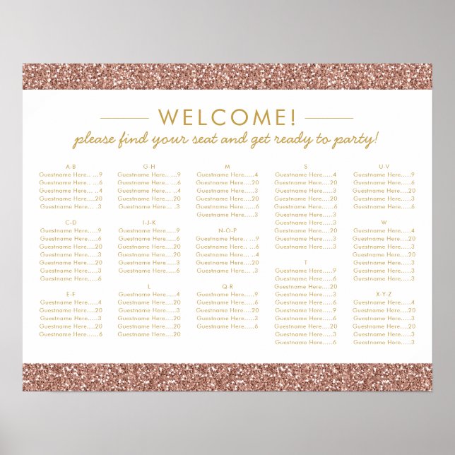 Poster Rose Gold Parties scintillant Med Alphabétique Pla (Devant)
