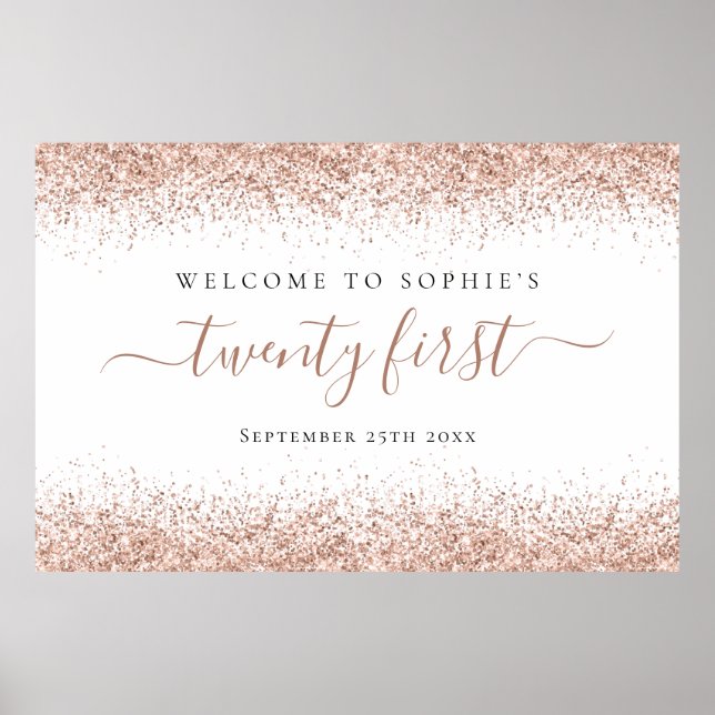 Poster Rose Gold Parties scintillant Nom Date Welcome Scr (Devant)