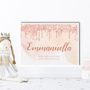 Poster Rose  Gold Parties scintillant Nom de l'enfant Nur