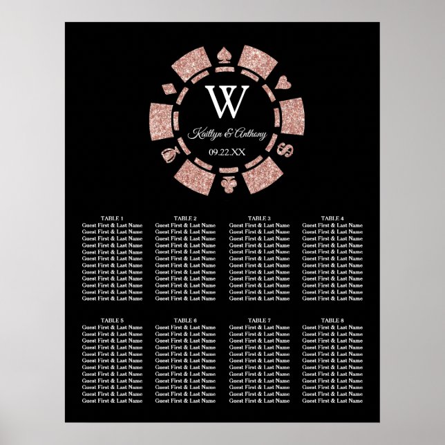 Poster Rose Gold Parties scintillant Poker Chip Casino Ma (Devant)