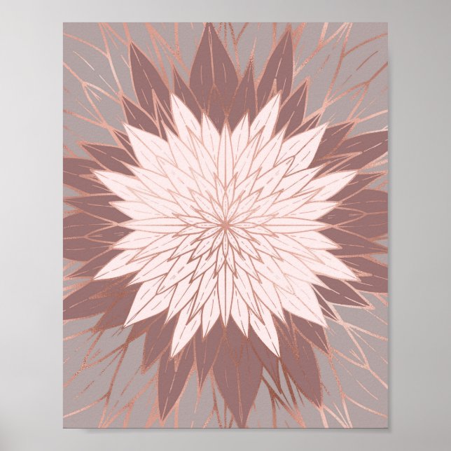 Poster Rose Gold Rose Mauve Main dessinée Flower Art (Devant)