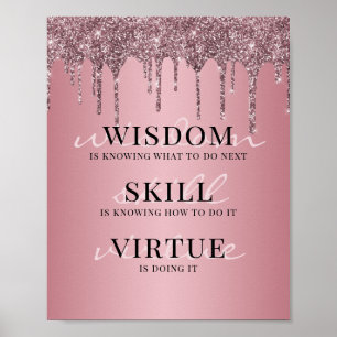 Poster Rose Gold Rose Pailleté Citation Motivationnelle