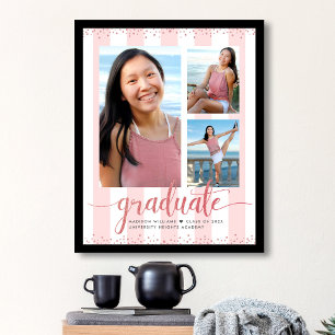 Poster Rose Gold Rose Poudré Diplôme 3 Photo Script Paill