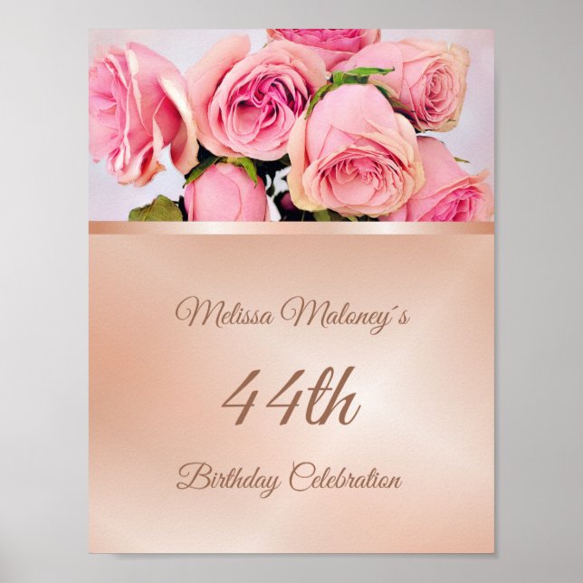 Poster Rose Gold Roses fête d'anniversaire (Devant)