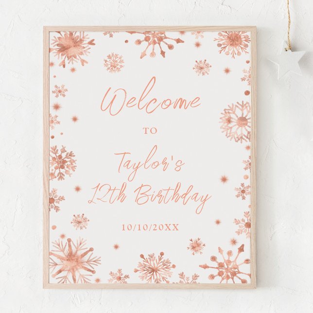 Poster Rose Gold Snowflakes fête d'anniversaire (Créateur téléchargé)