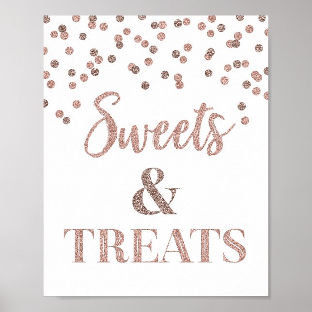 Poster Rose Gold Sweets & Traitements Dessert Table (Devant)