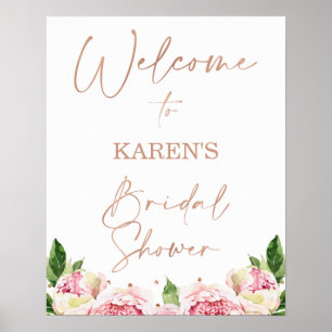 Poster Rose Gold Texte Pivoines Mariage Accueil