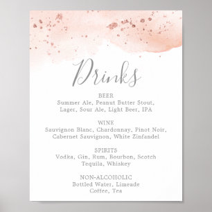 Poster Rose Gold Watercolor Mariage Boissons Menu Signer