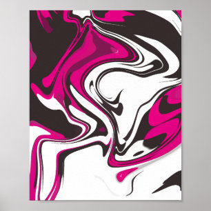 Poster Rose gras, noir et blanc, tourbillons abstraits
