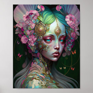 Poster Rose Green Elf Fairy Femme Imaginaire Art