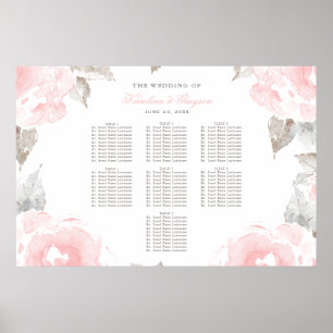 Poster Rose mariage aquarelle gris rose pâle assise