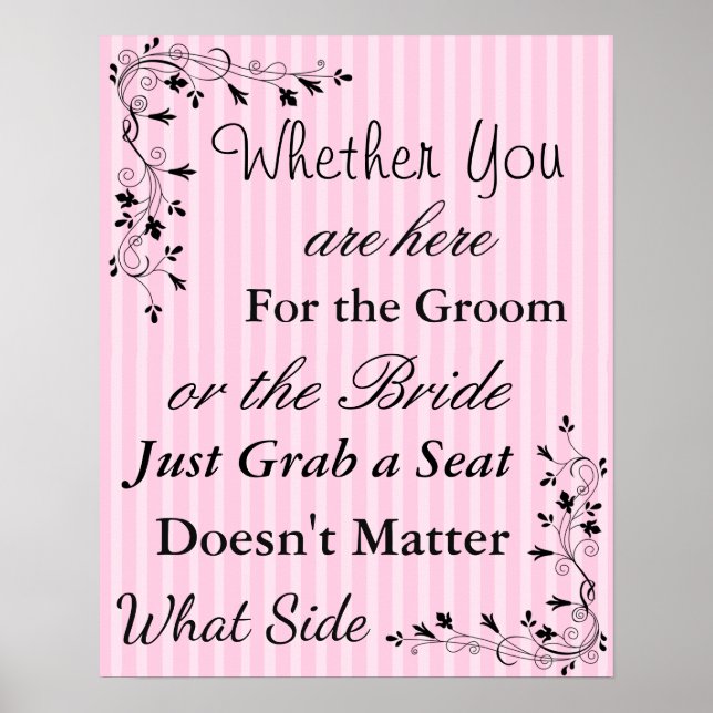 Poster rose mariage, Asseyez-vous "partout" (Devant)