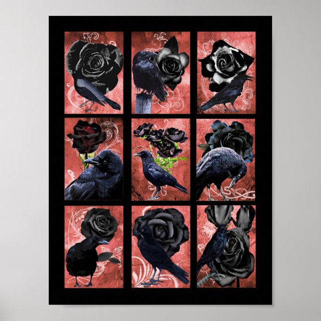 Poster Rose Noir Ravages Et Corbeaux Art Gothique (Devant)