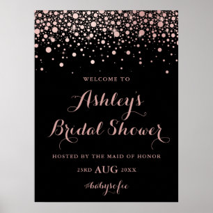 Poster Rose noire dorée Confetti Bienvenue Bridal Shower