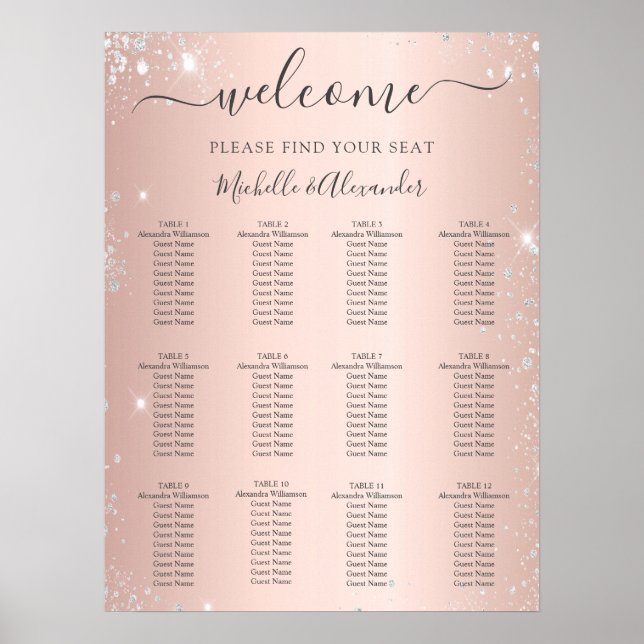 Poster Rose or argent parties scintillant mariage (Devant)