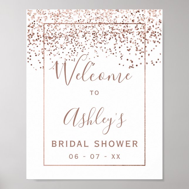 Poster Rose or confetti blanc nuptiale douche bienvenue (Devant)