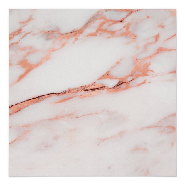 Poster Rose or cuivre blanc corail pierre marbre Carrara (Devant)
