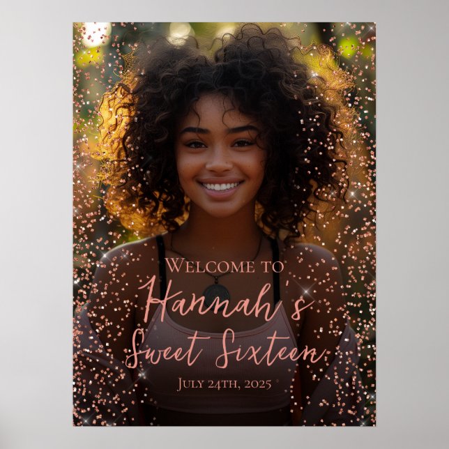 Poster Rose or doux 16 photo signe de bienvenue (Devant)