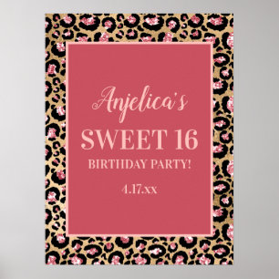 Poster Rose or noir Empreinte de léopard fille's Sweet 16