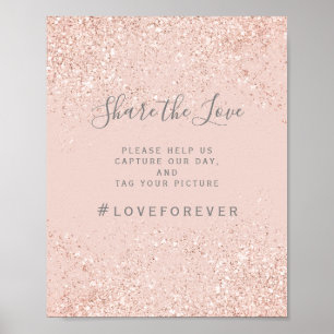 Poster Rose or parties scintillant bleu rose mariage sign