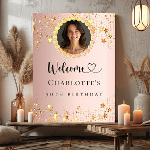 Poster Rose or photo diamants anniversaire fête bienvenue