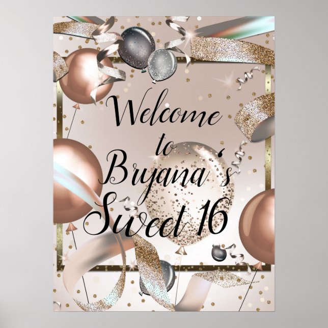Poster Rose or rose Parties scintillant ballons Signal d' (Devant)