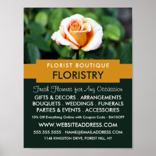 Poster Rose orange, fleuriste, fleuriste Publicité