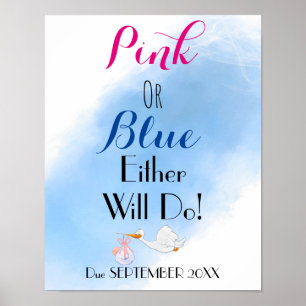 Poster Rose ou Bleu ou feront la douche bébé