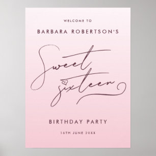 Poster Rose Pâle Élégant Ombré pour un Sweet Sixteen en é