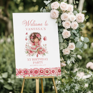 Poster Rose Pâle Fée Joli Floral 2ème Anniversaire Bienve