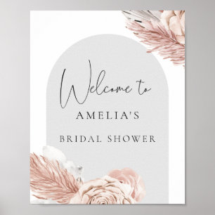 Poster Rose Pâle Gris Bohème Fleurs Arche Mariage Bain
