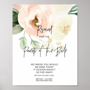 Poster Rose Pâle Parents de la Mariée Réservé En Souvenir