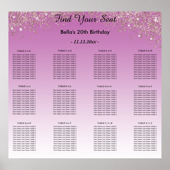 Poster Rose Parties scintillant or Anniversaire Plan de s (Devant)