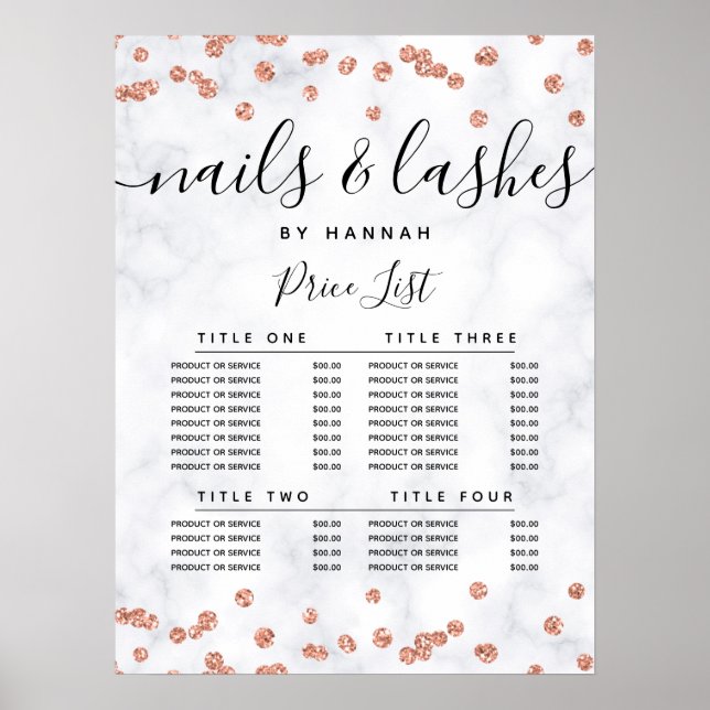 Poster Rose Parties scintillant or Confetti Marble Menu P (Devant)