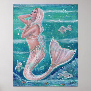 Poster Rose Pearl mermaid art par Renee Lavoie