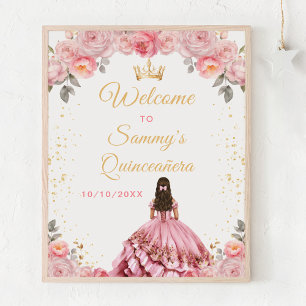Poster Rose Pink Princess Quinceañera Bienvenue
