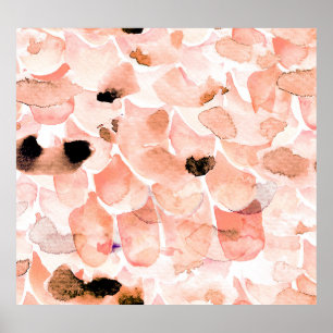 Poster Rose, pivoine, feuille, motif aquarelle.