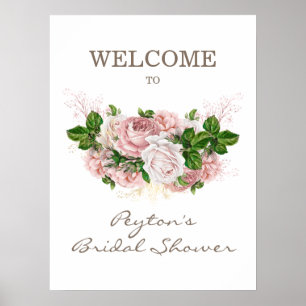 Poster Rose Poussiéreuse Fard Rose Blanc Mariage Vintage