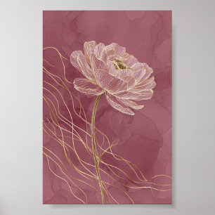 Poster Rose Poussiéreuse Or Art Linéaire Floral Minimalis