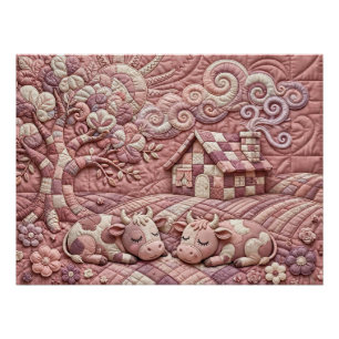 Poster Rose Poussiéreux Charme Patchwork Pastoral Vache