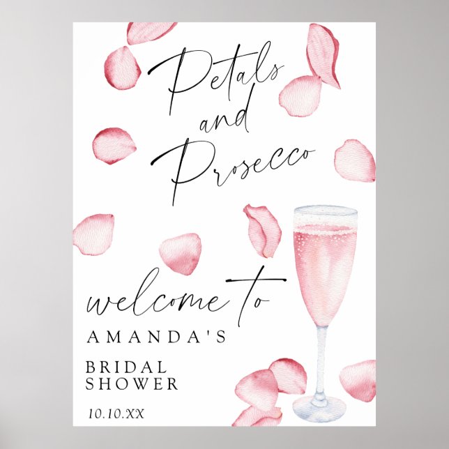 Poster Rose Prosecco bienvenue fête de la douche nuptiale (Devant)