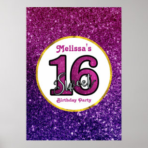 Poster Rose & Purple Sweet 16 Parties scintillant étincel