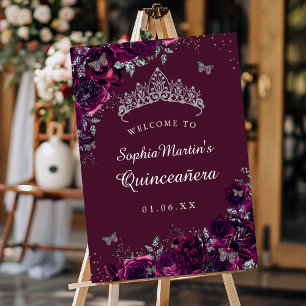 Poster Rose Quinceanera en Bourgogne en argent