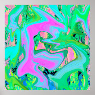 Poster Rose Rétro et Art Liquide Bleu Clair sur Hydrangea