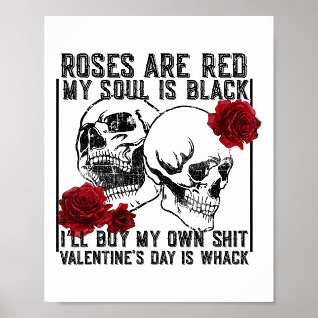 Poster Rose rétro sont rouge Mon âme est noir squelette a (Devant)
