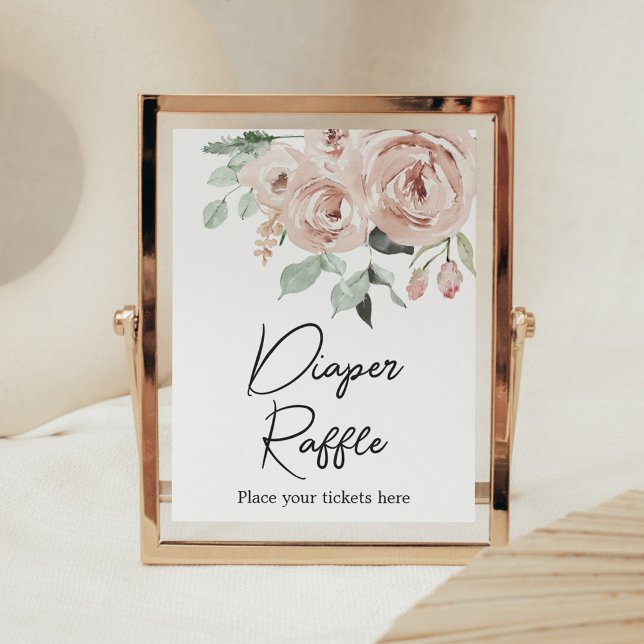 Poster Rose rose Dusty C'est un Raffle de couche fille (It's a Girl Dusty Pink Rose Baby Shower Diaper Raffle Sign)
