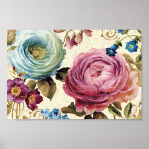 Poster Rose rose et bleu