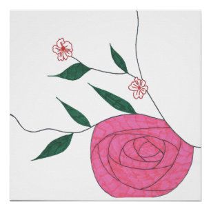 Poster Rose rose Ikebana Zen minimaliste floral art mur